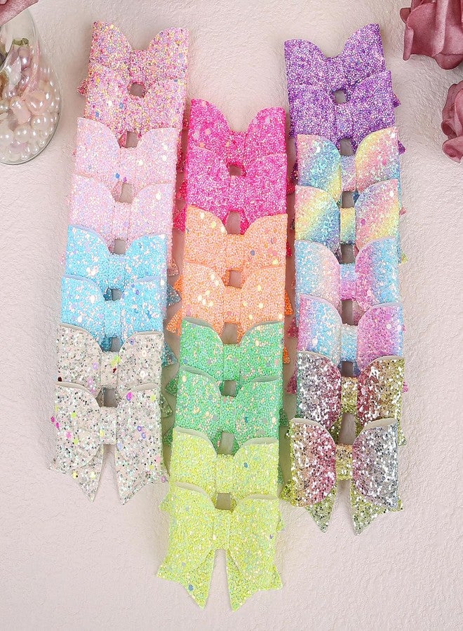 XIMA Glitter Hair Bows for Girls, 24 Piece Set with Alligator Clips, Rainbow Sparkle Hair Accessories - Image 2
